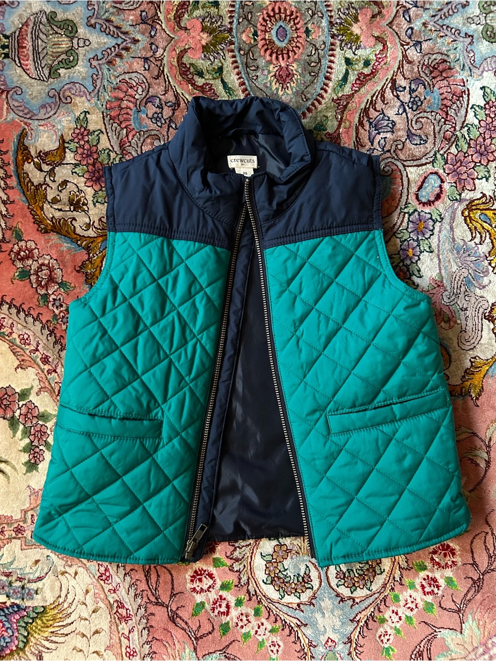 J.Crew Crewcuts Green and Navy Quilted Vest Boys Size 5